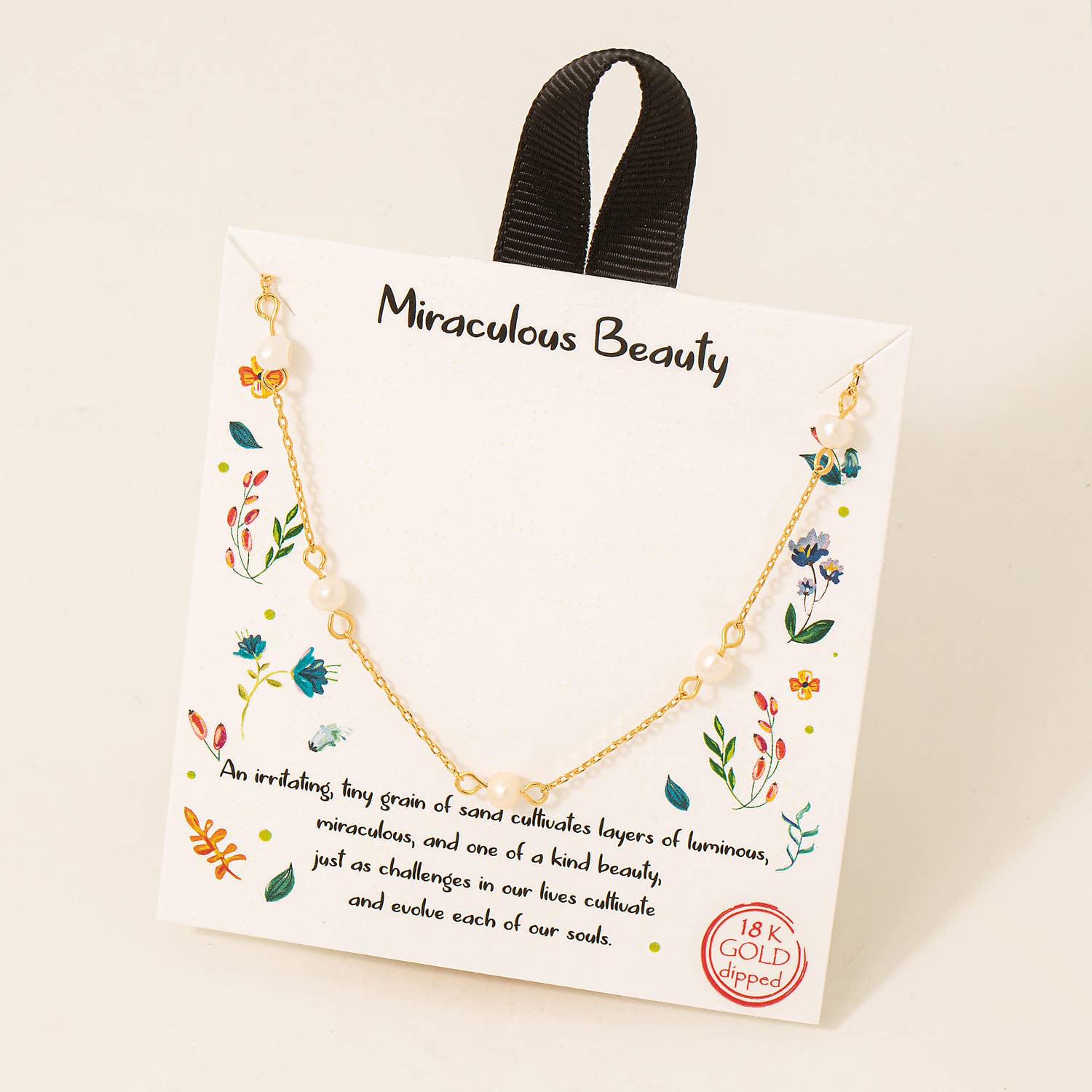 Gold Dipped Pearl Beads Station Necklace